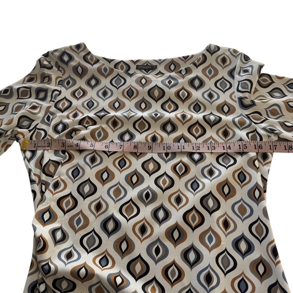 J. McLaughlin Catalina Cloth Retro Mod Knee Length Dress Brown Cream V-Neck Med - Picture 11 of 15